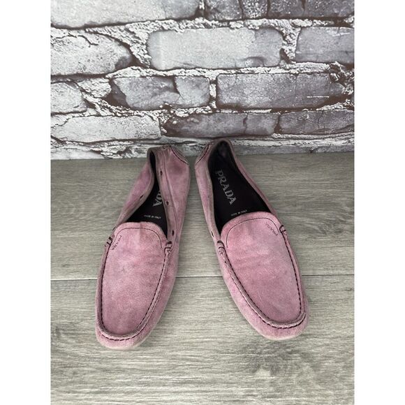 Prada Pink Suede Leather Driving Loafers Shoes Women Sz 38EU/7.5M US - Picture 9 of 16